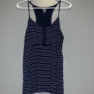 Blue striped racer back flowey tank top